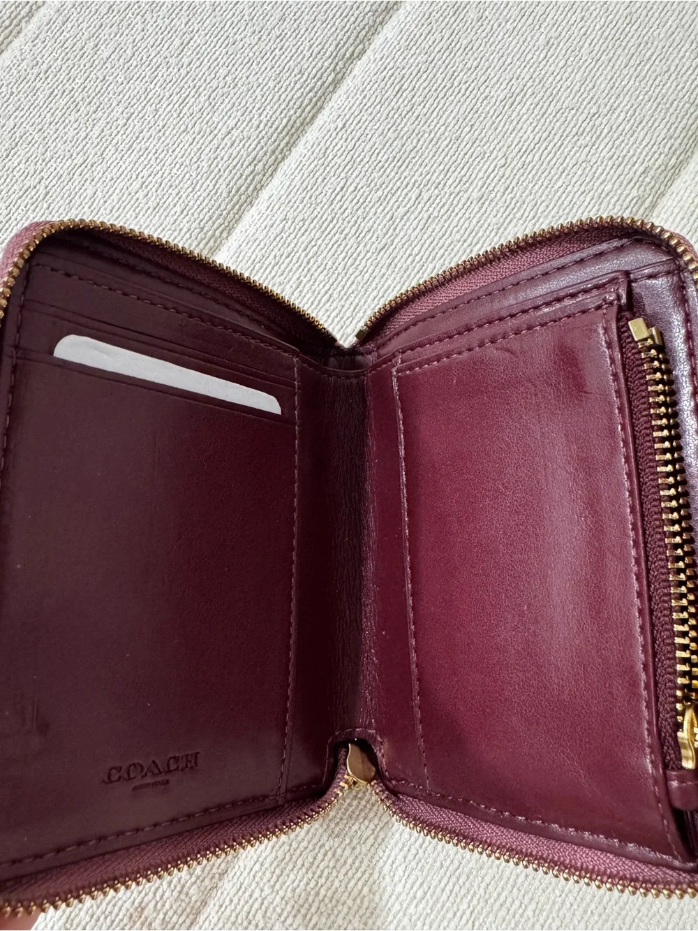 Coach Dusty Rose Pebbled Leather Zip Wallet with Gold Studs